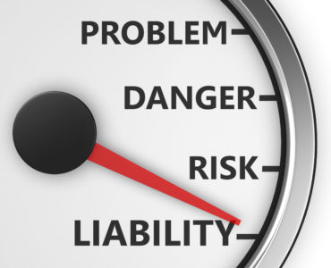 Liability Problem, Danger, Risk and Liability words on a speedometer 3d rendering